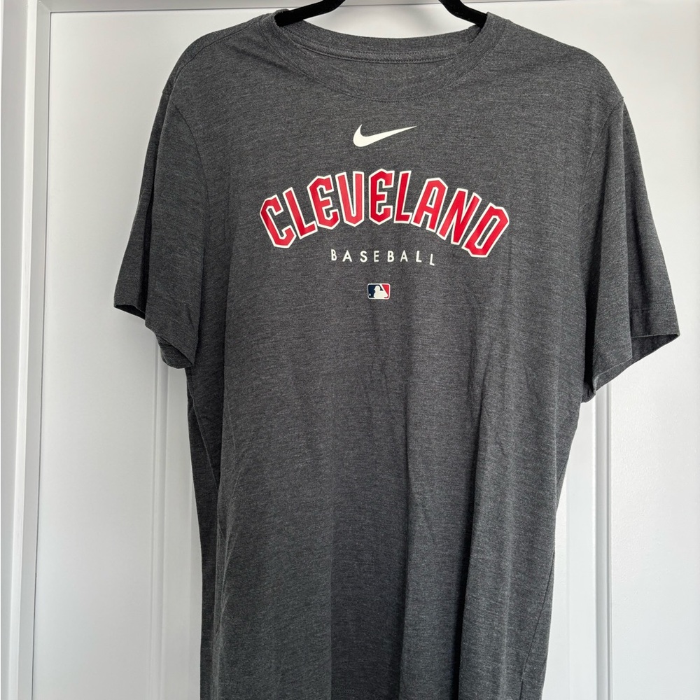 Nike Cleveland Baseball Short Sleeve Tee in Charcoal Gray with Red Logo